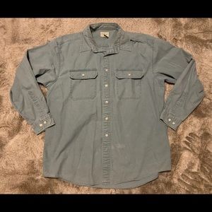 LL Bean Sunwashed Canvas Shirt Size L Long Sleeve Button Down Green. Workwear